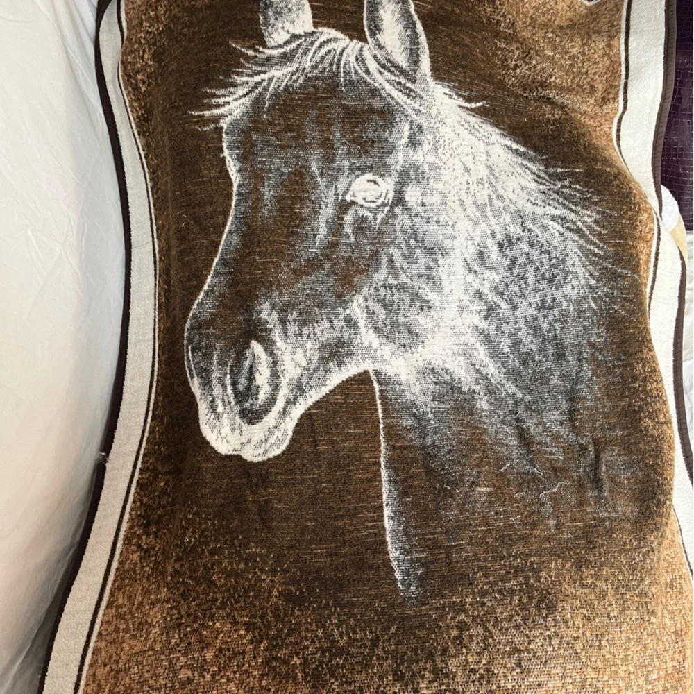 Vintage Biederlack Equestrian Horse Blanket Reversible Throw 70x52 USA FLAWED